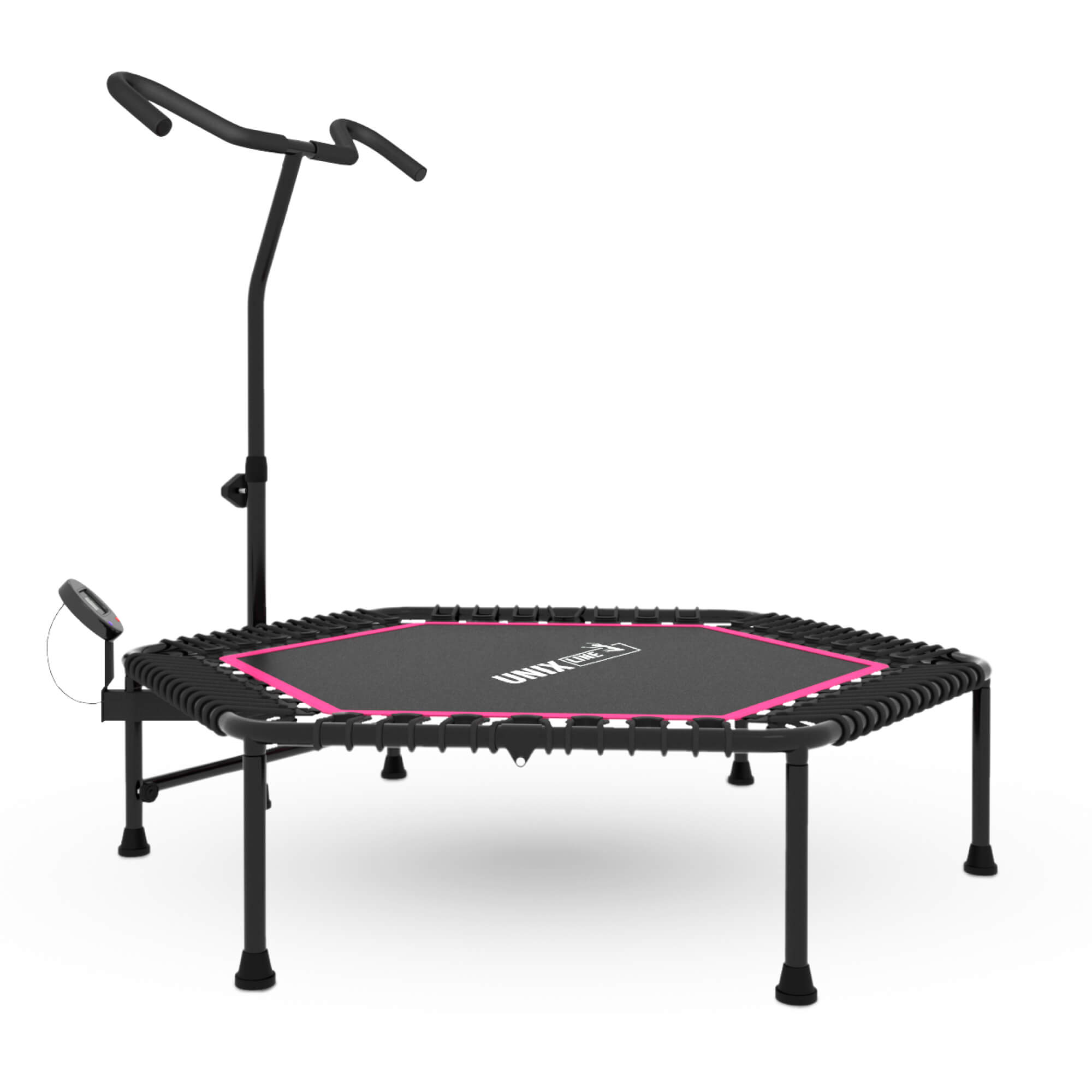 Батут спортивный с ручкой UNIX line Fitness pro pink диаметр 125см до 130 кг счетчик прыжков - фото 18