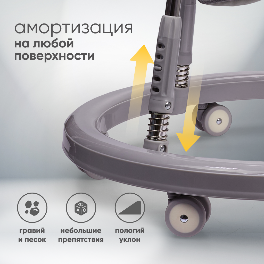Ходунки детские для мальчиков и девочек Solmax складные, каталка для малышей серая - фото 5
