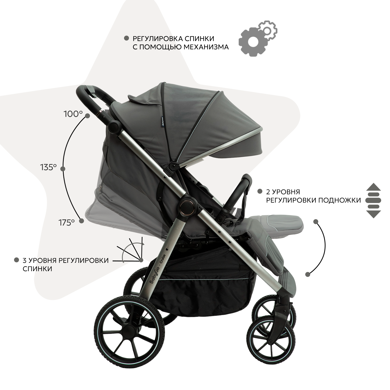 Коляска прогулочная BabyGo Cruise New серый - фото 3