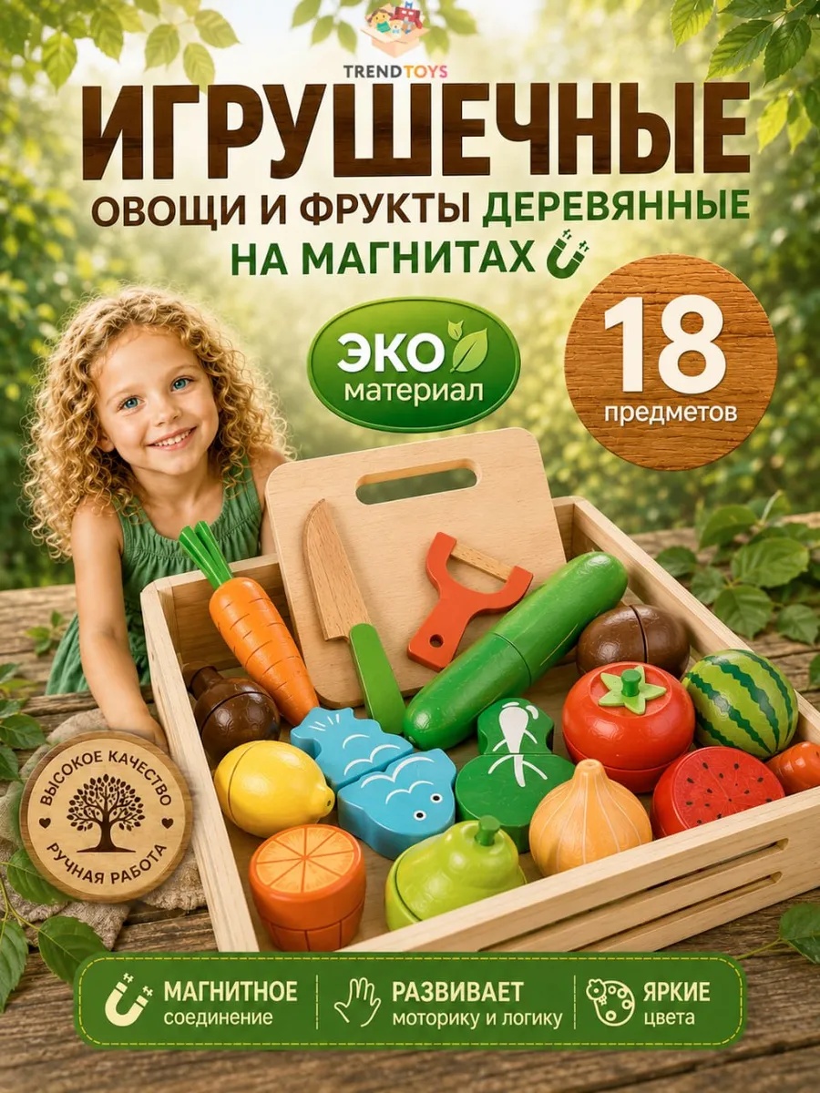 Игрушка TrendToys Фрукты и овощи на магнитах 18 предм. - фото 1