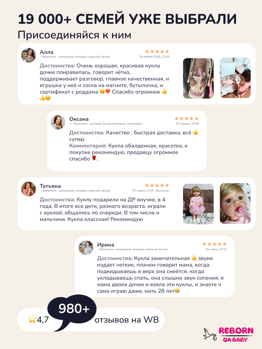 Кукла классическая QA BABY Реборн интерактивная говорящая высота 55 см KD22915В - фото 15