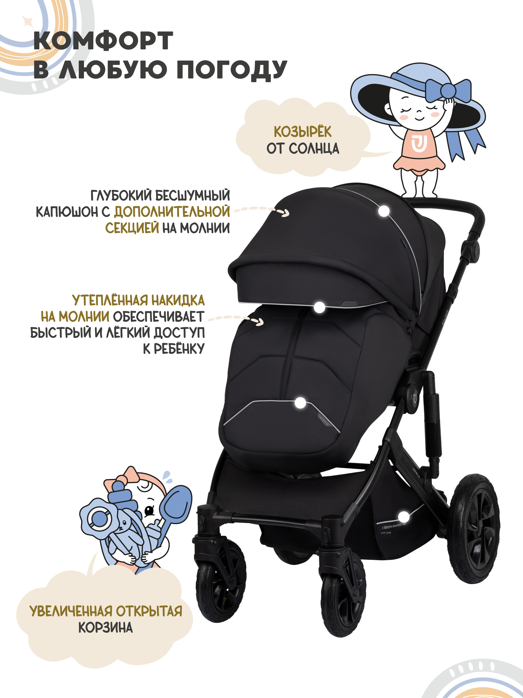 Коляска 3в1 JOVOLA Swift Plus черный - фото 9