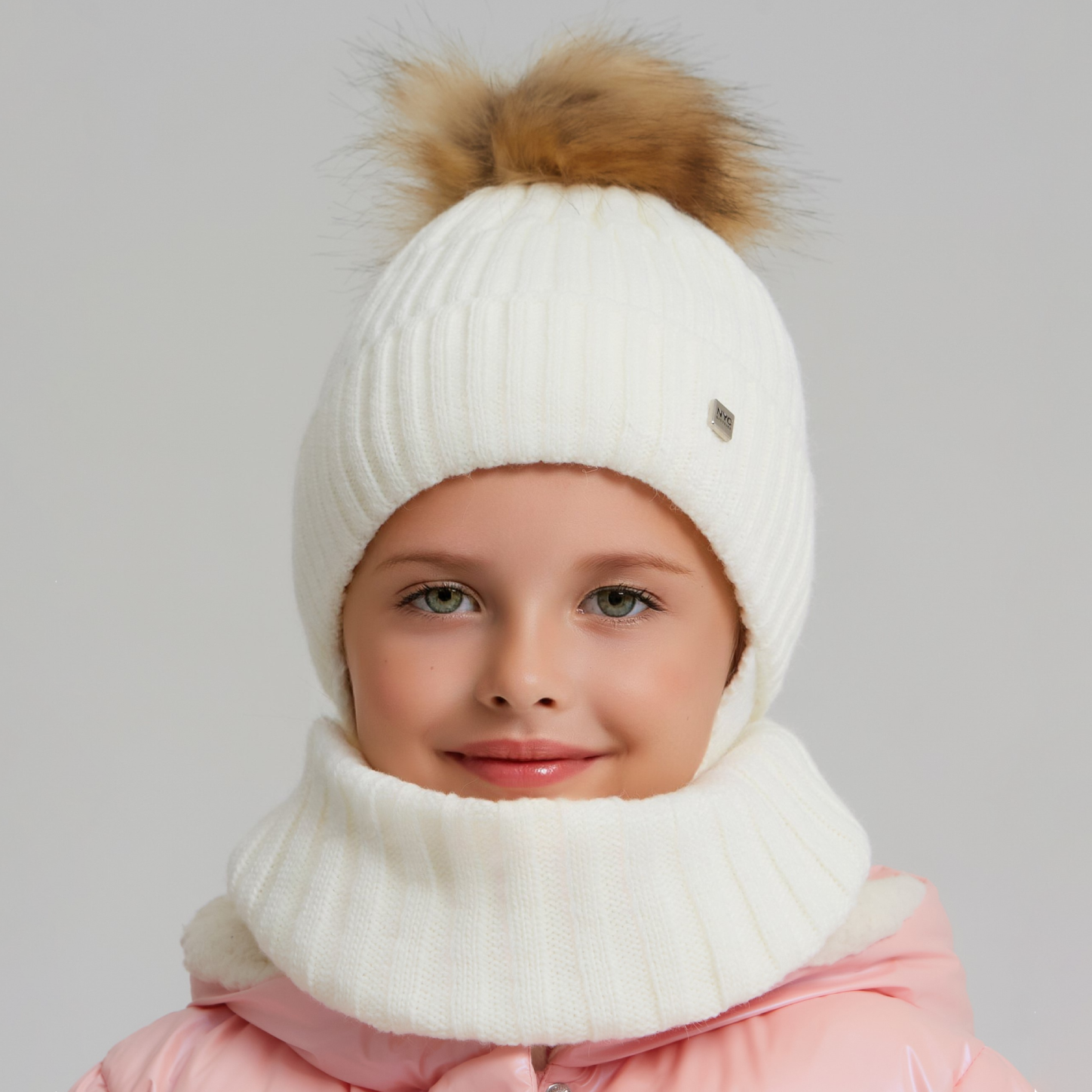 Шапка и снуд KUBRIO KU-H-112-FurPomREB-white - фото 3