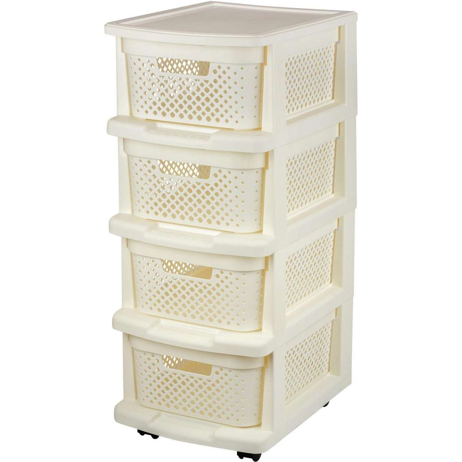 Комод Plast team Stockholm с корзинами на колесиках четырехсекционный 37*30*73см молочный туман - фото 1