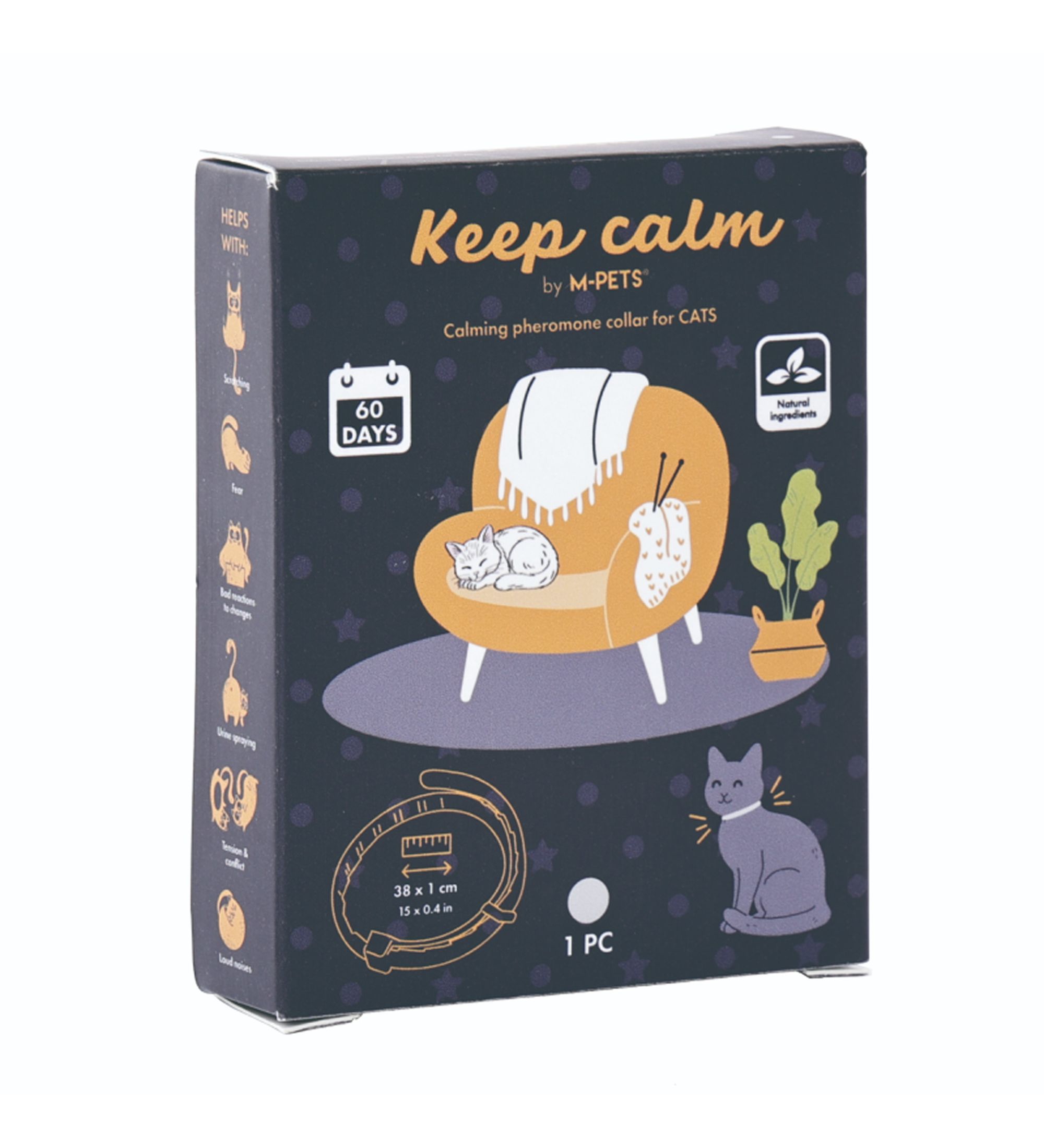 Ошейник для кошек M-PETS KEEP CALM успокаивающий феромон серый 1шт - фото 1