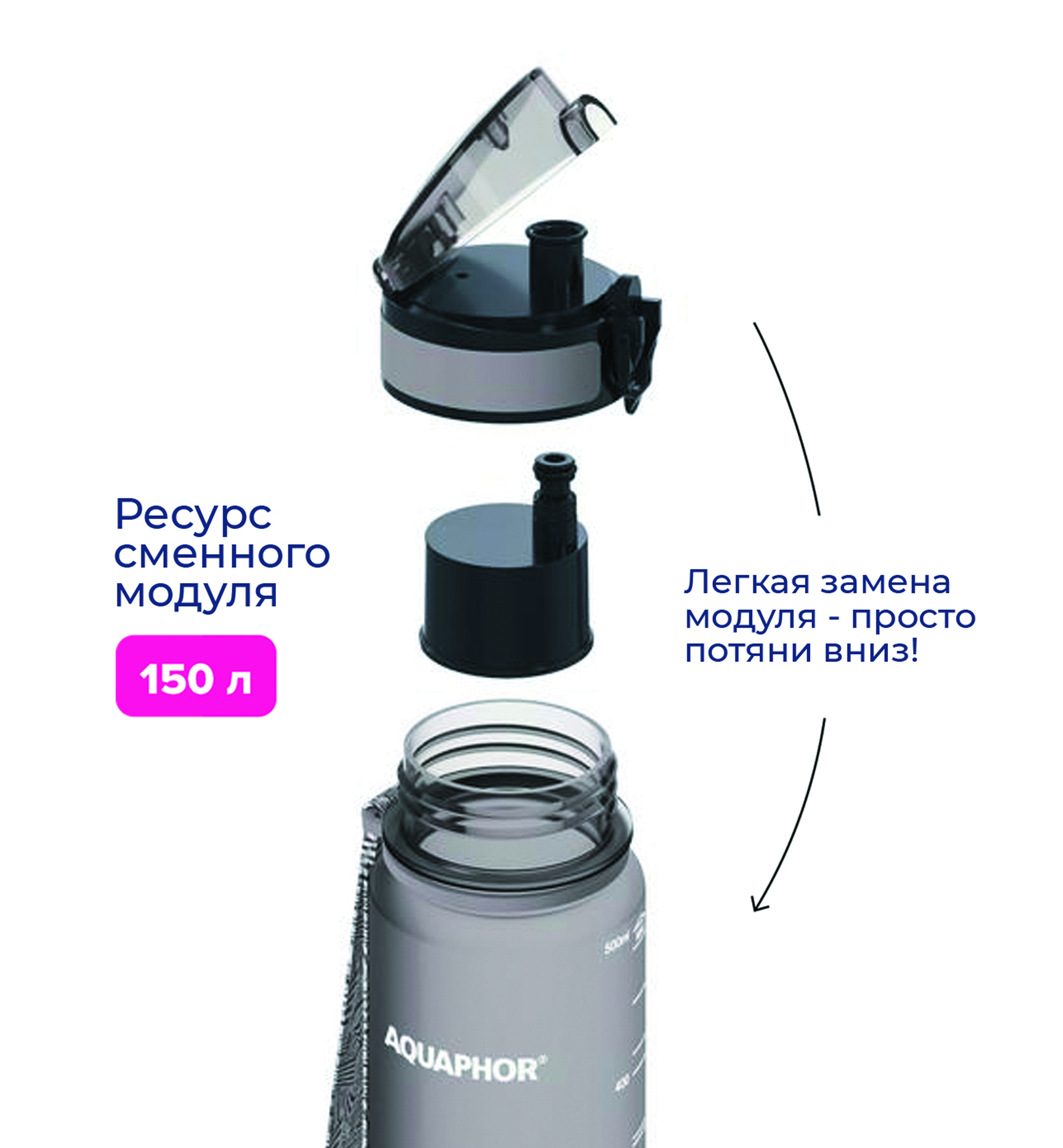 Бутылка-фильтр Аквафор 500 мл серая - фото 4