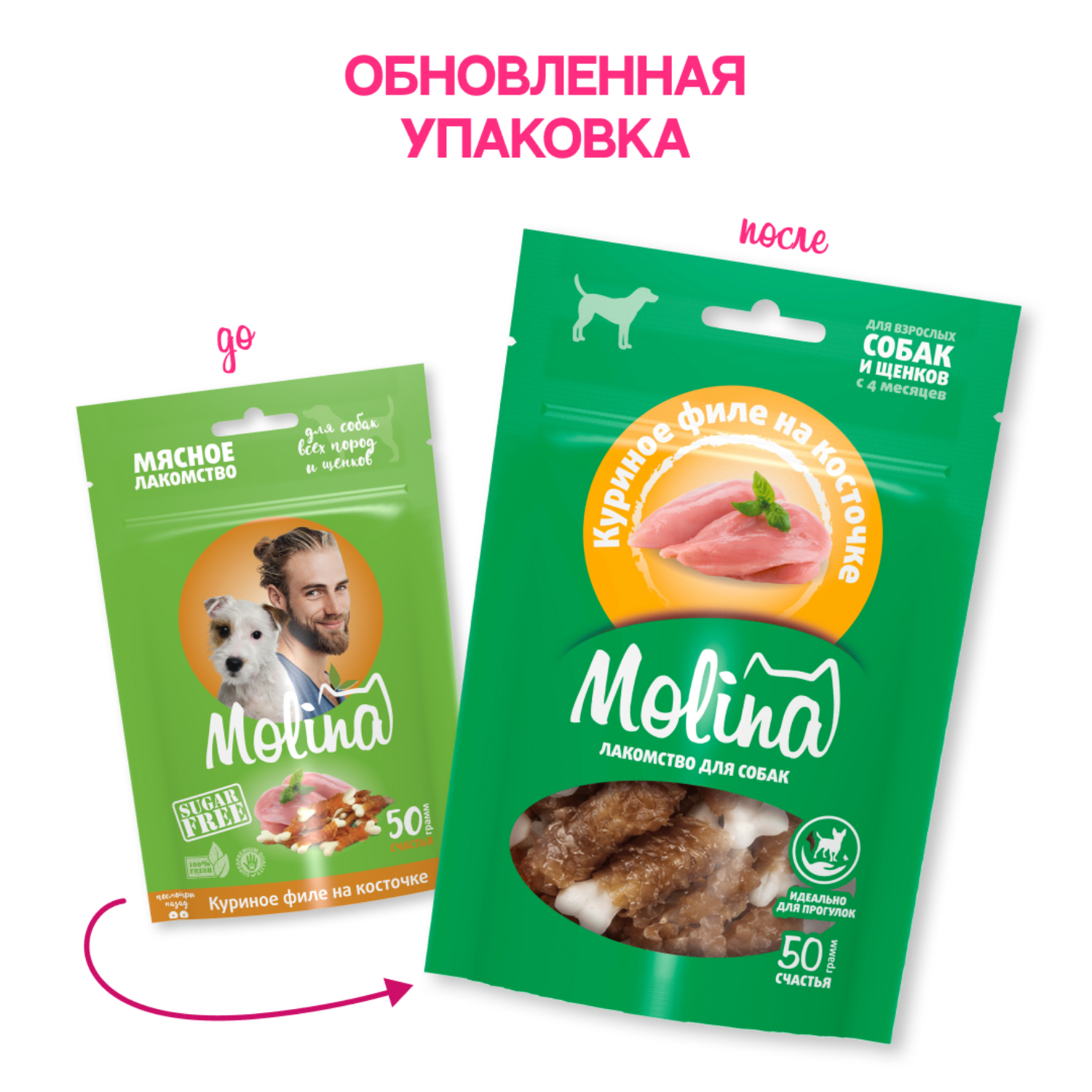 Лакомство для собак и щенков Molina куриное филе на косточке 50г - фото 2