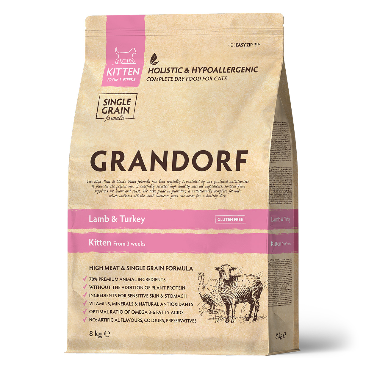 Корм для котят Grandorf ягненок с индейкой 8кг - фото 1