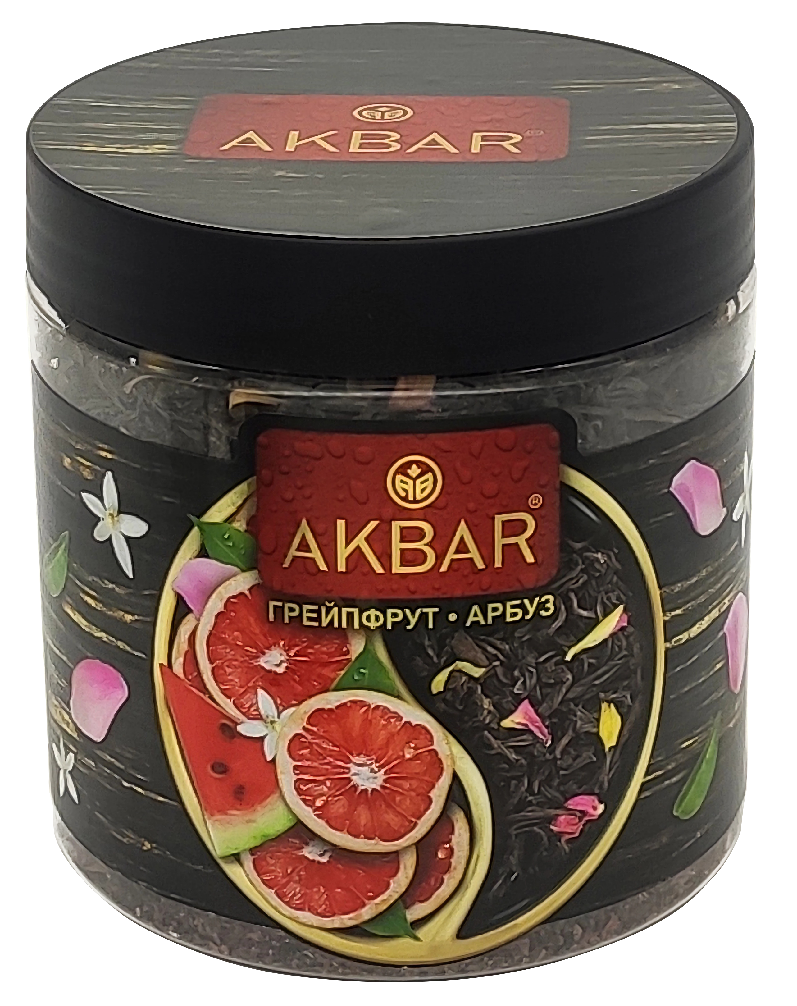 Чай Akbar черный крупнолистовой Акбар Грейпфрут и Арбуз пластиковая банка 100г - фото 1
