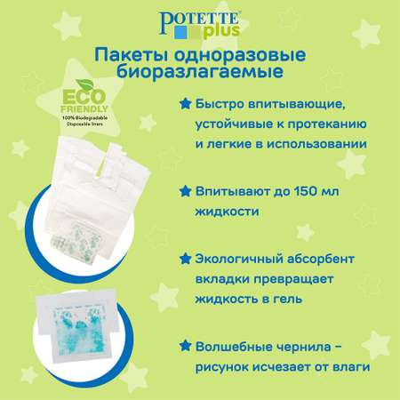 Дорожный горшок Potette Plus складной + 3 одноразовых пакета зеленый/голубой