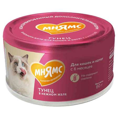Корм для кошек Мнямс 80г тунец в нежном желе ж/б