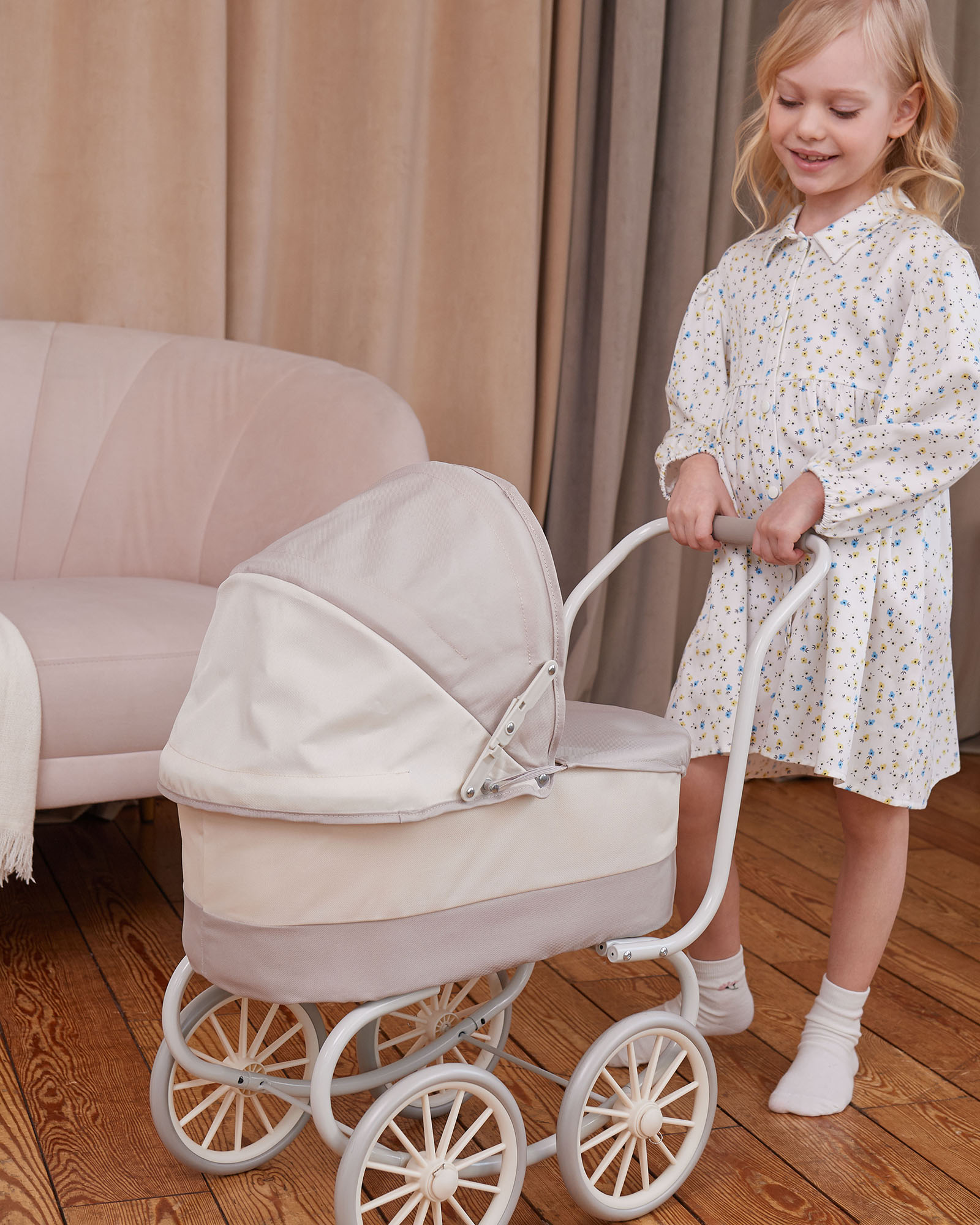 Коляска-люлька для кукол Demi Star 9678 beige/white - фото 11