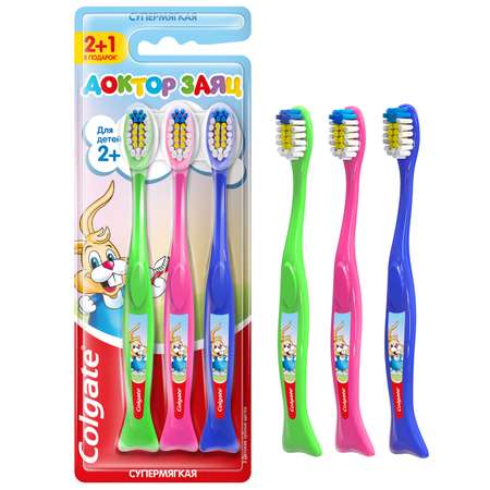 Зубная щетка Colgate Доктор Заяц супермягкая 2+1шт с 2лет в ассортименте