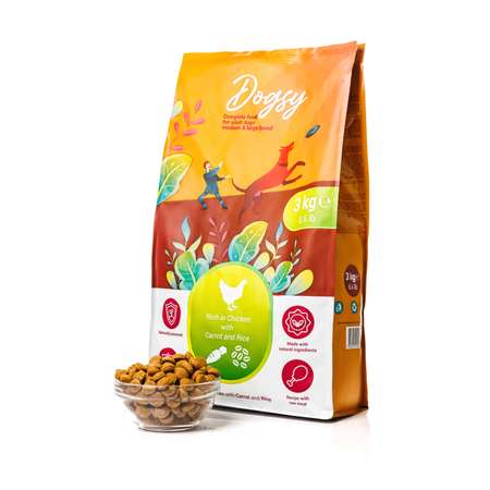 Корм сухой DOGSY с курицей рисом и морковью 3 кг