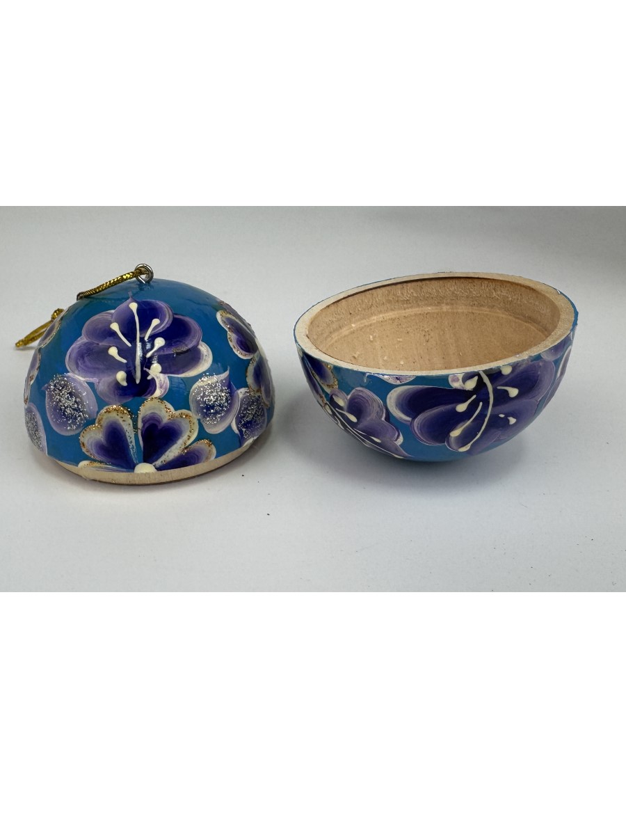 Елочная игрушка Хохлома Оптом Шар шкатулка деревянная средний 3 шт - фото 2