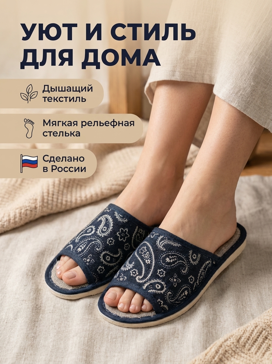 Тапочки UTA HOME 8-5/синий_огурцы желтые - фото 3