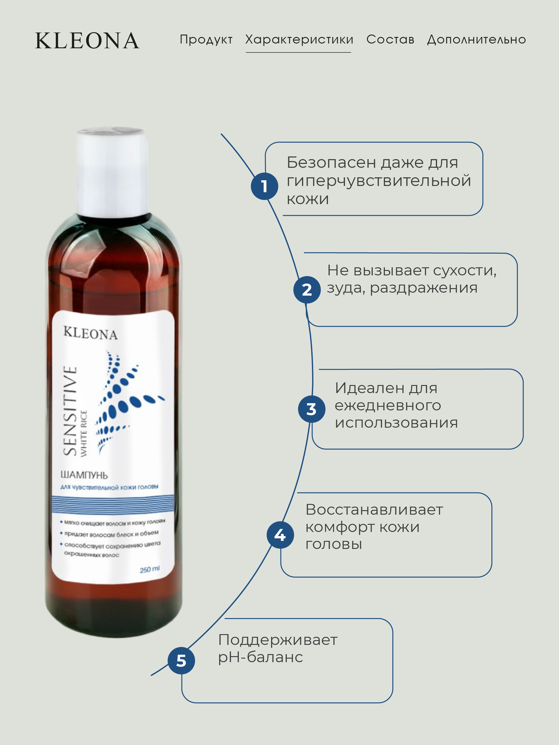 Шампунь KLEONA "Белый рис" без запаха 250 мл - фото 3