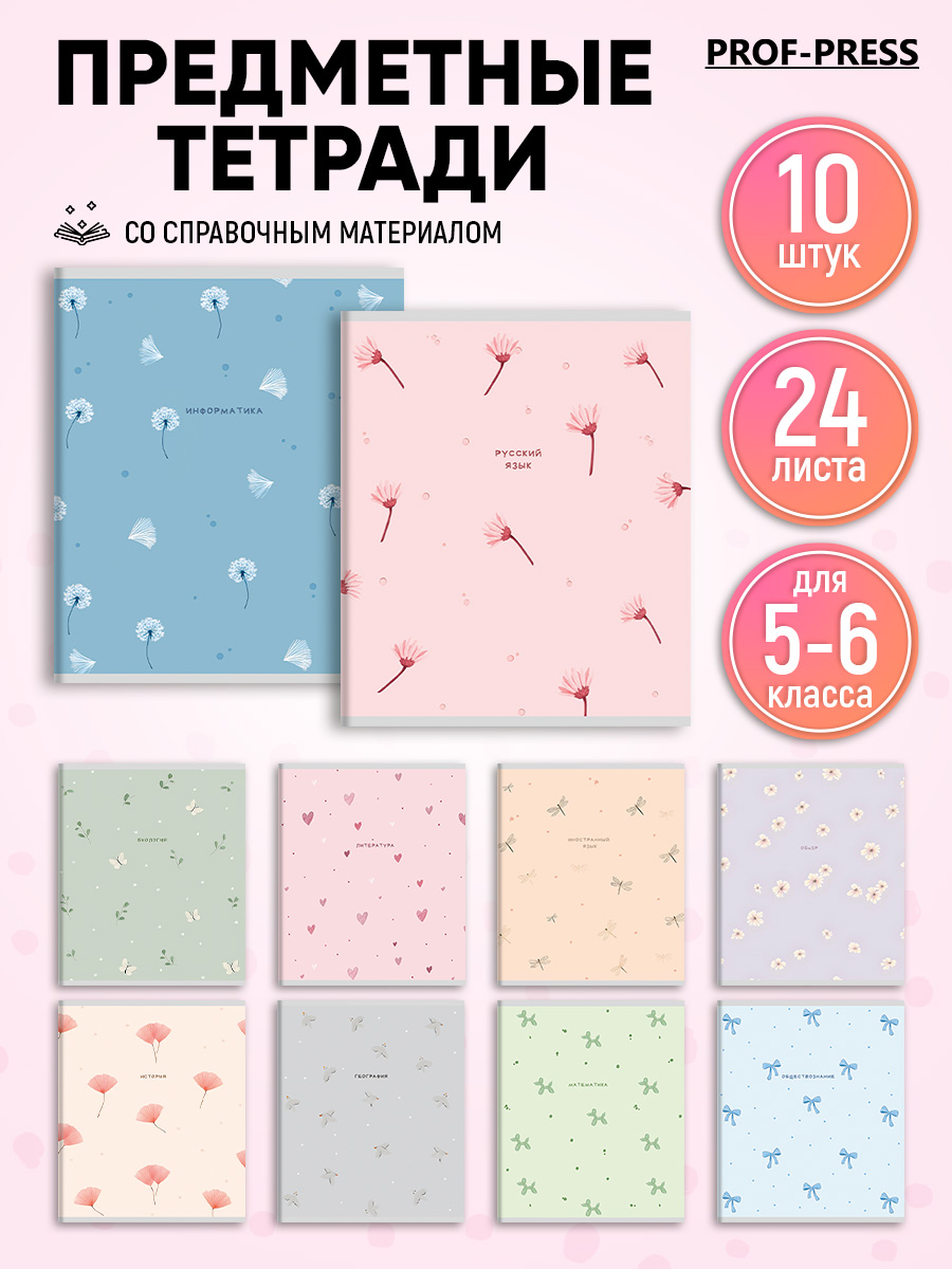 Тетрадь Prof-Press 24 лист. 10 шт. (Иностранный язык, Биология, История, Русский язык, Литература, Алгебра) - фото 1