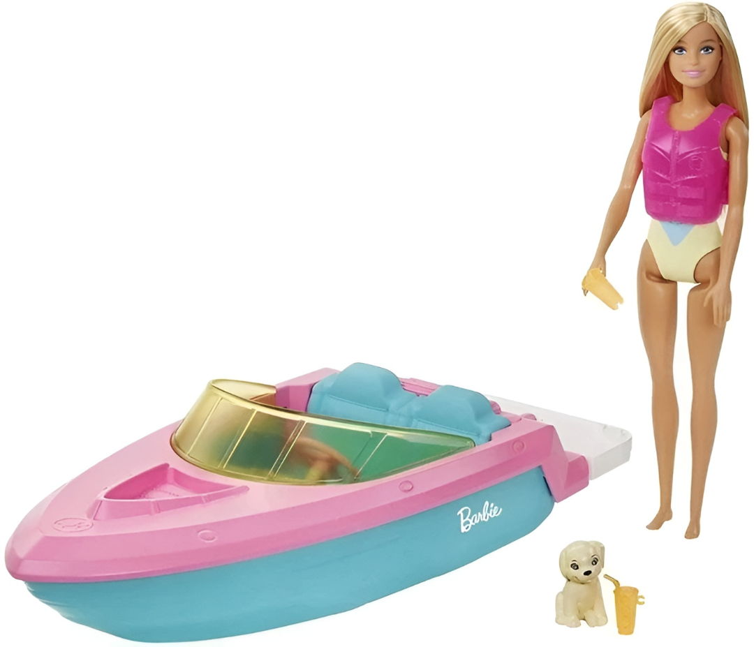 Кукла классическая Barbie в купальнике с лодкой высота 25 см GRG30 - фото 1