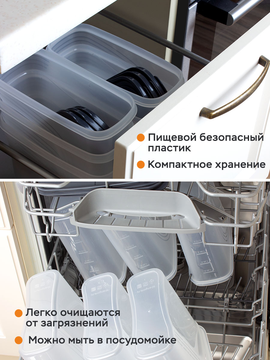Набор контейнеров АНГОРА для сыпучих продуктов и круп, 8 шт, серая крышка - фото 7
