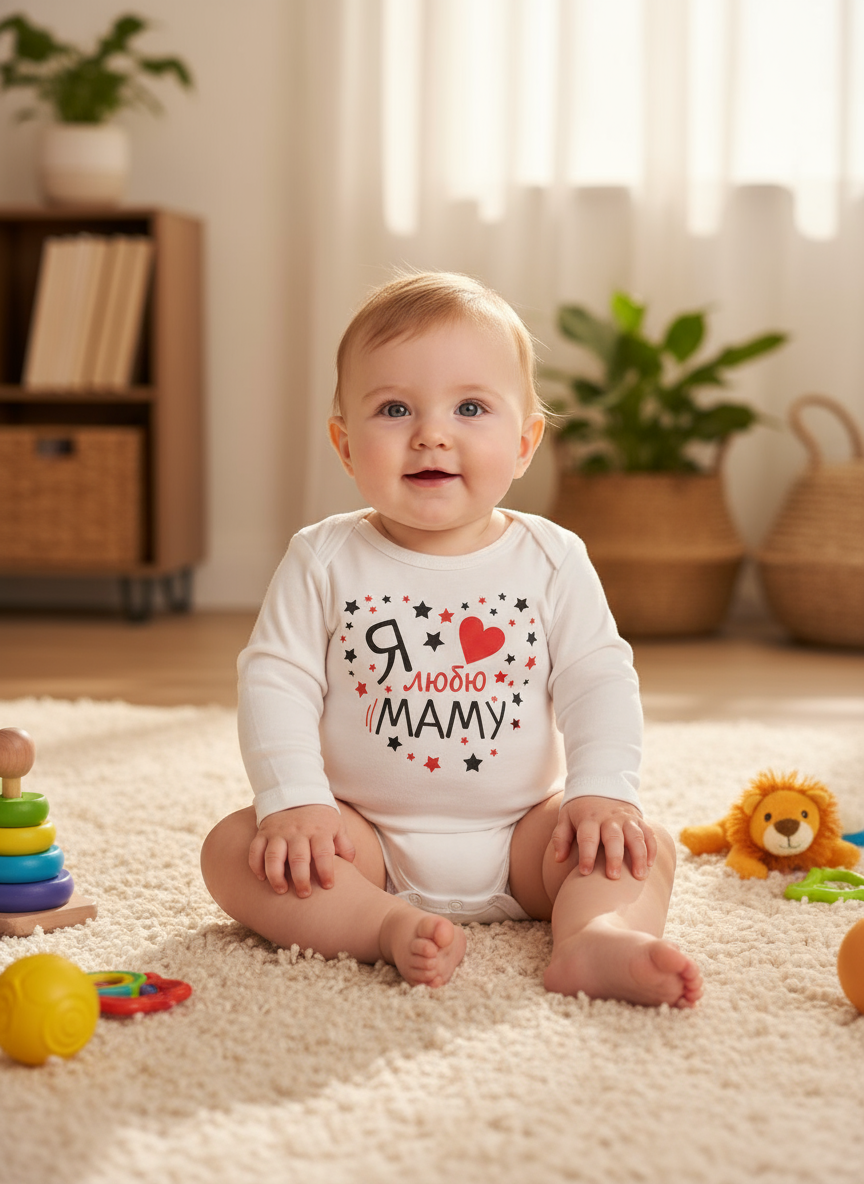 Боди Утенок 072п молочный люблю маму - фото 2