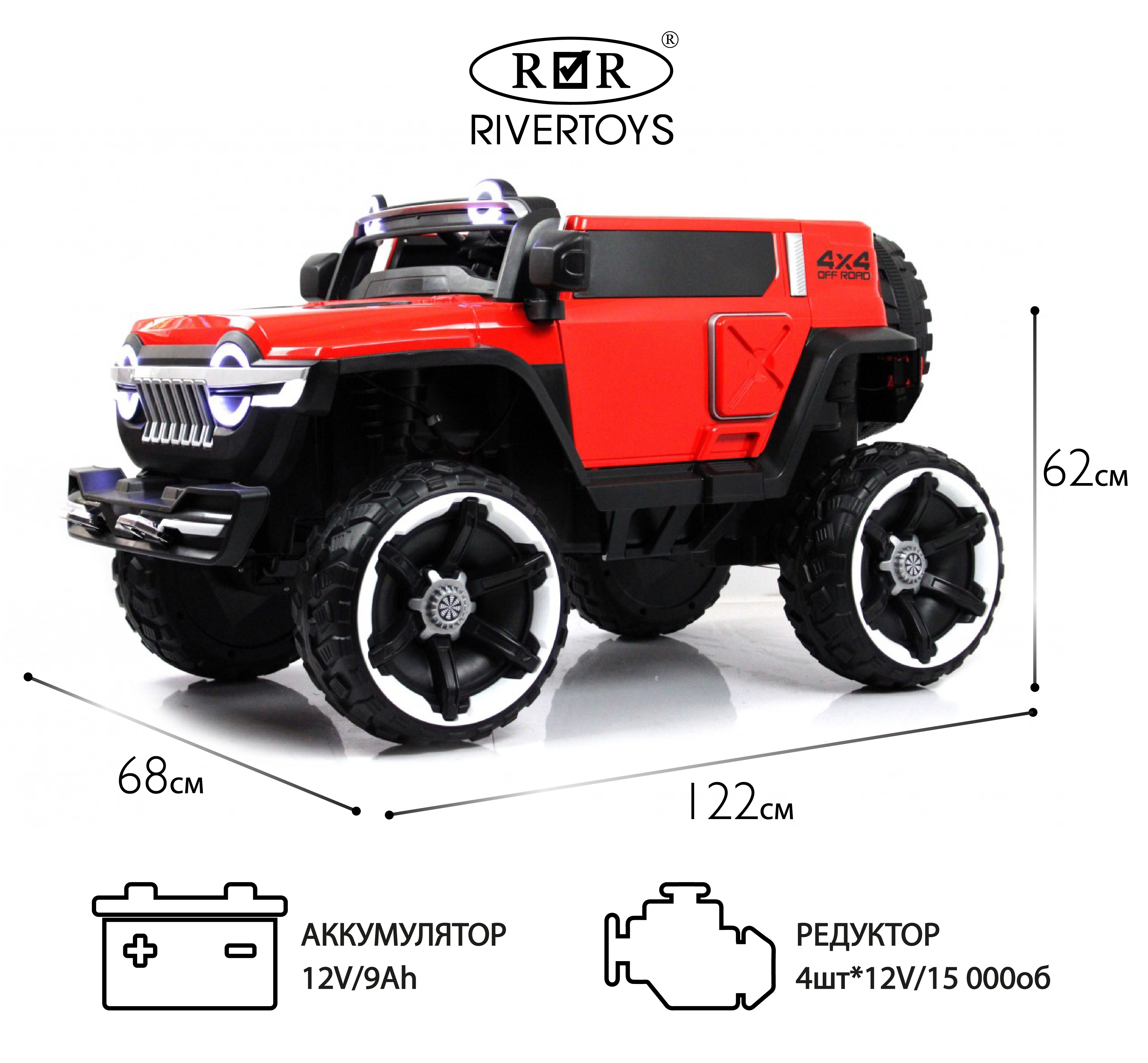 Электромобиль RIVERTOYS М222БХ-RED С пультом ДУ - фото 1