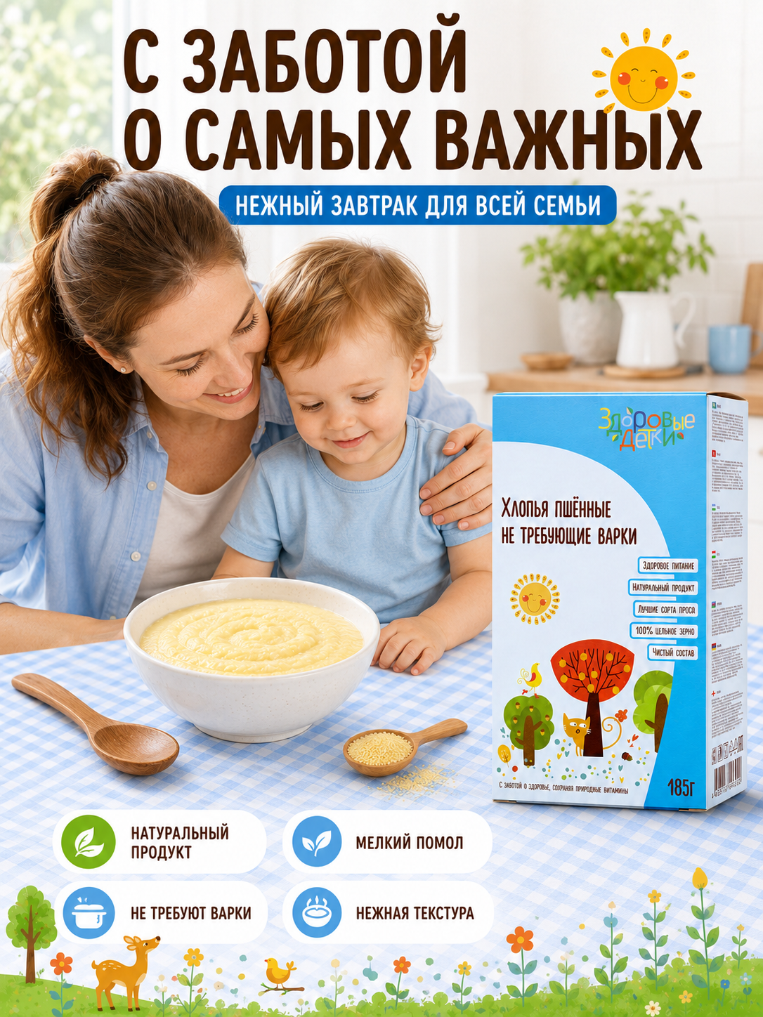 Кашка пшенная Здоровые детки Хлопья из пшена с 18 мес - фото 5