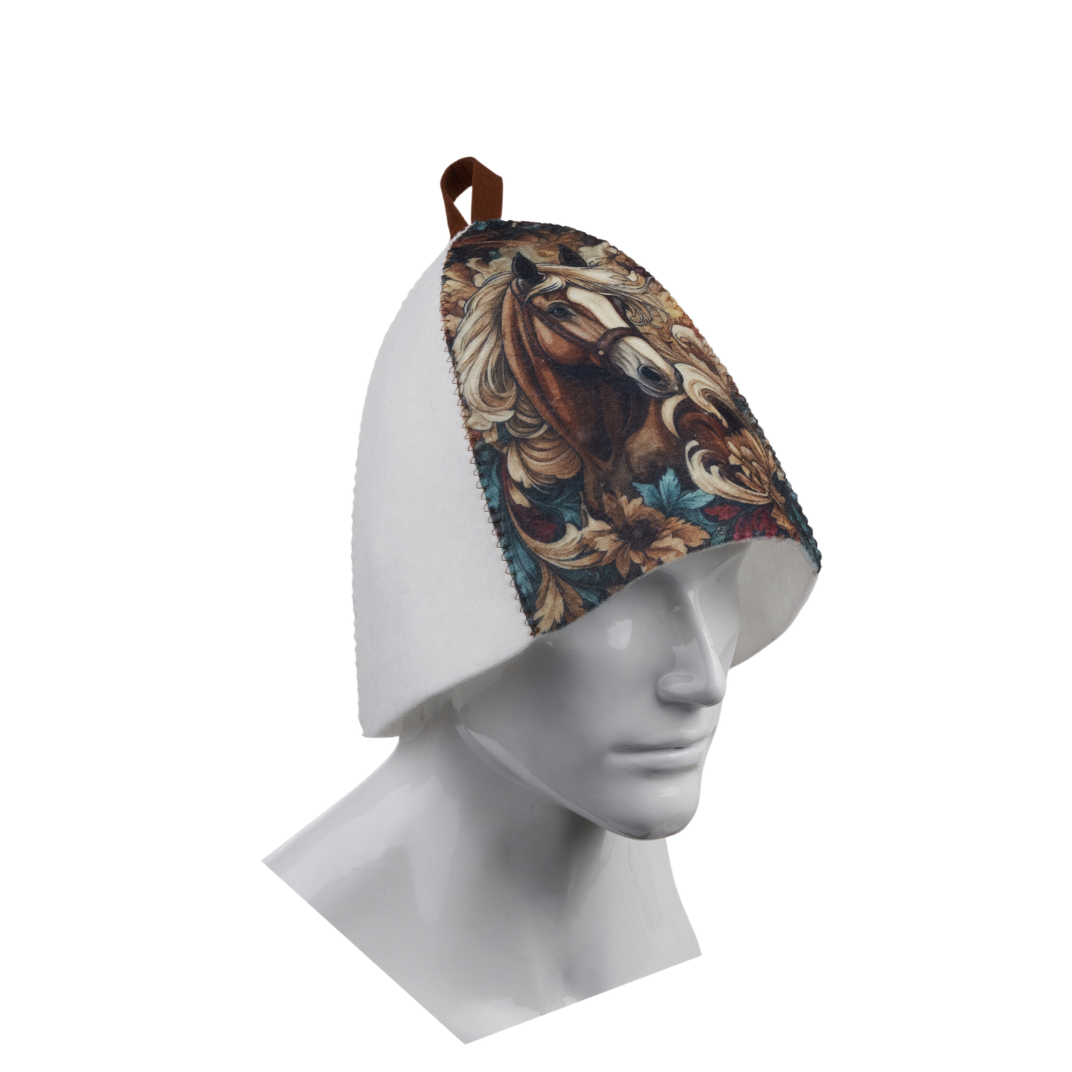 Шапка банная ГлавБаня Конь Вольный ветер с принтом войлок белый синтетический - фото 2