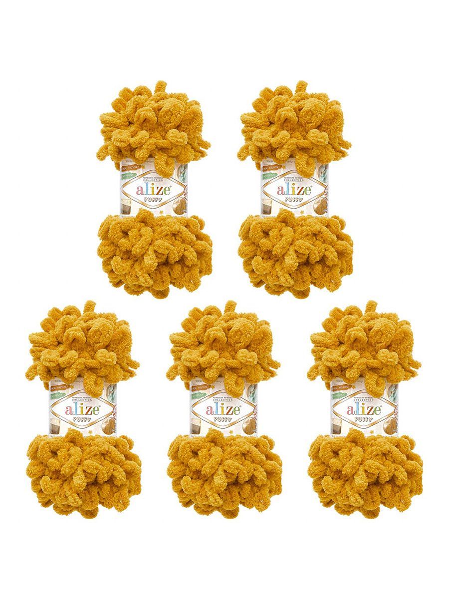 Пряжа для вязания Alize puffy 100 г 9 м микрополиэстер фантазийная плюшевая 2 желтый 5 мотков - фото 7
