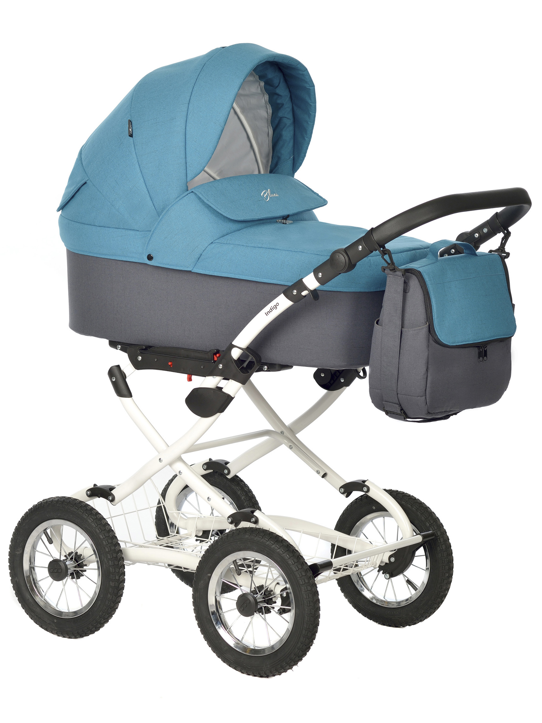 Изображение товара Коляска люлька Indigo Blues Classic 06 мор. волна Изображение товара Коляска люлька Indigo Blues Classic 06 мор. волна