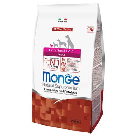 Корм для собак MONGE Speciality Extra Small миниатюрных пород ягненок с рисом и картофелем 2.5кг