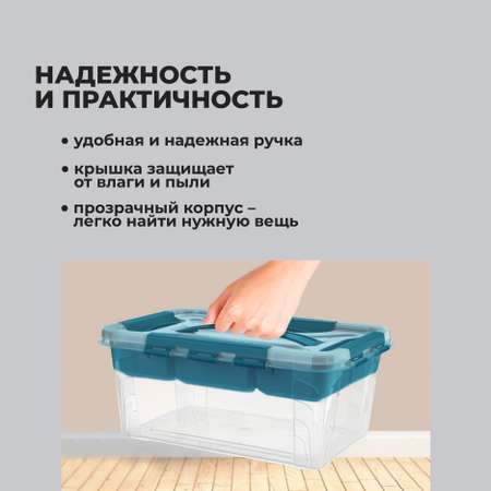 Ящик для хранения Econova универсальный с замками и ручкой Grand Box 4,2л голубой