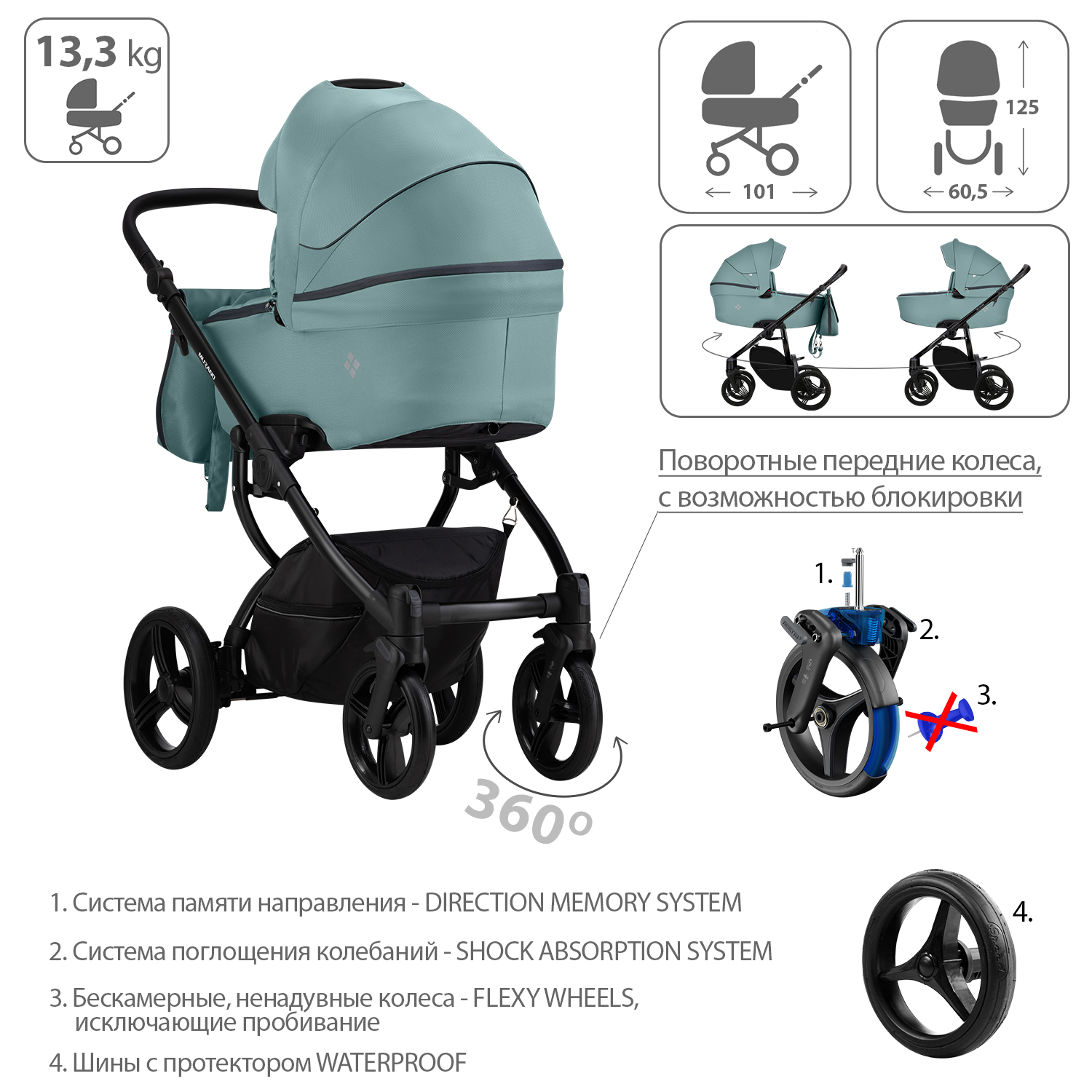 Коляска 2в1 Bebetto Murano Tex - фото 4