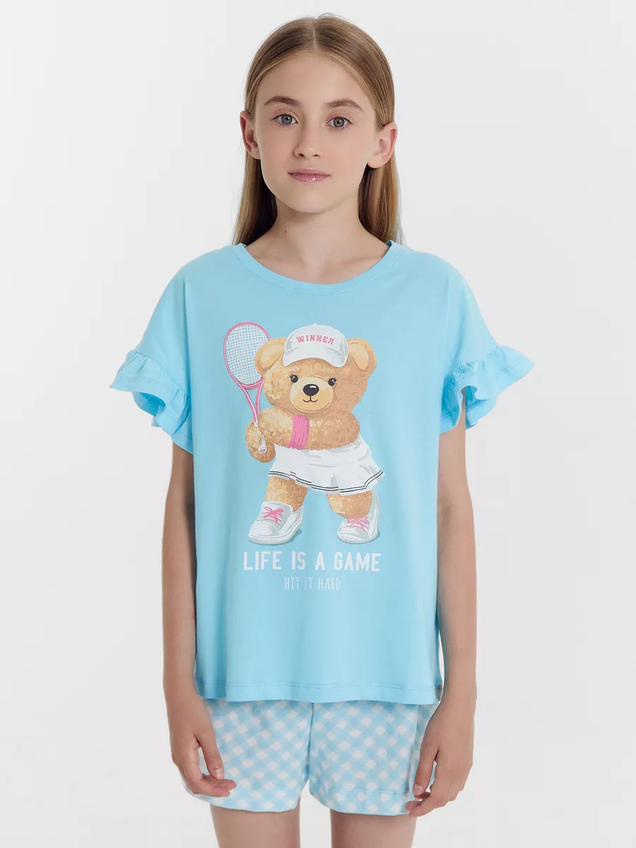 Изображение товара Детская хлопковая пижама Mark Formelle для девочек футболка и шорты Изображение товара Детская хлопковая пижама Mark Formelle для девочек футболка и шорты