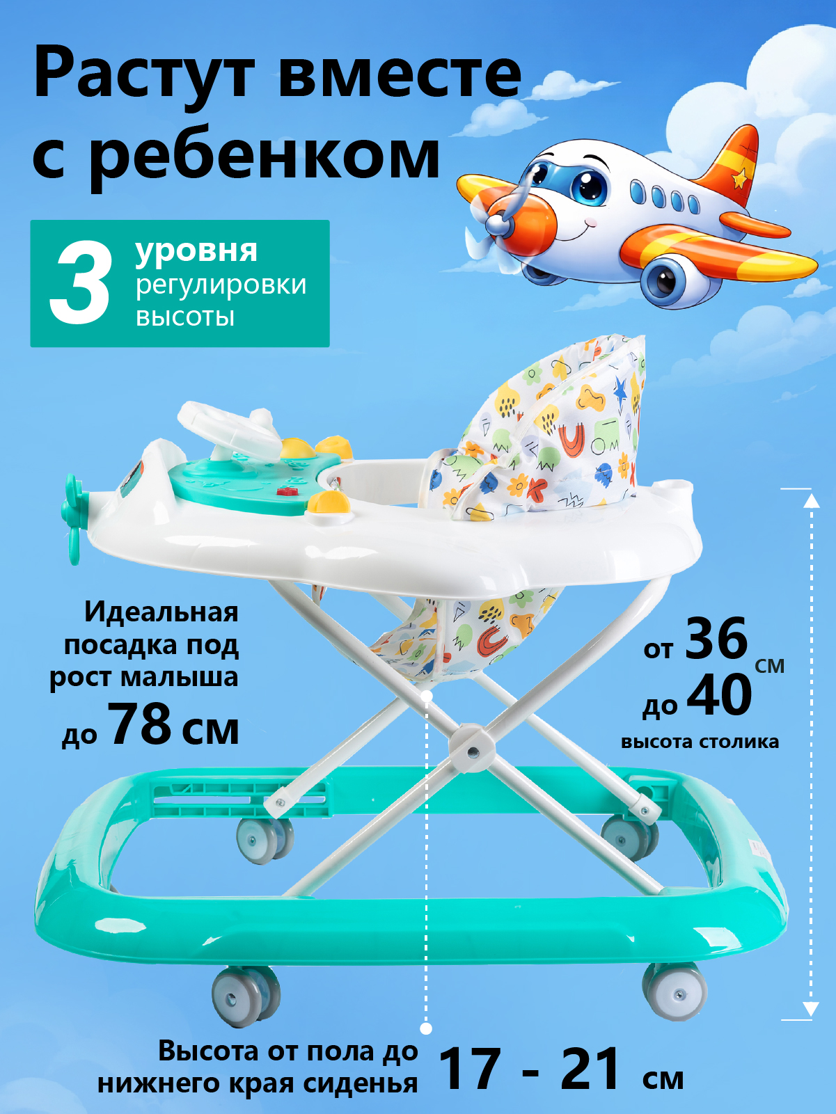 Ходунки Babyhit Pilot бирюзовый - фото 3