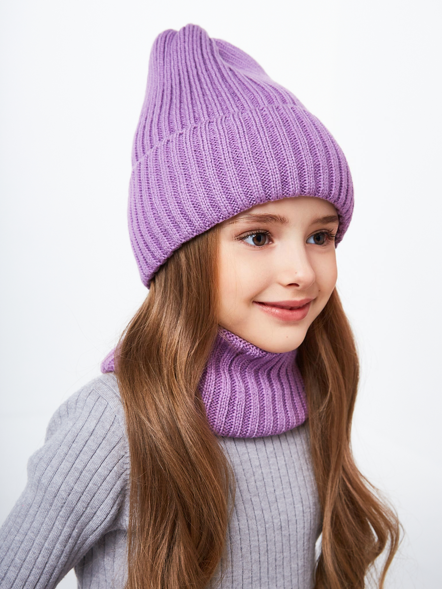 Шапка и снуд NYCkids NYC-H-104-GplainW-purp - фото 11