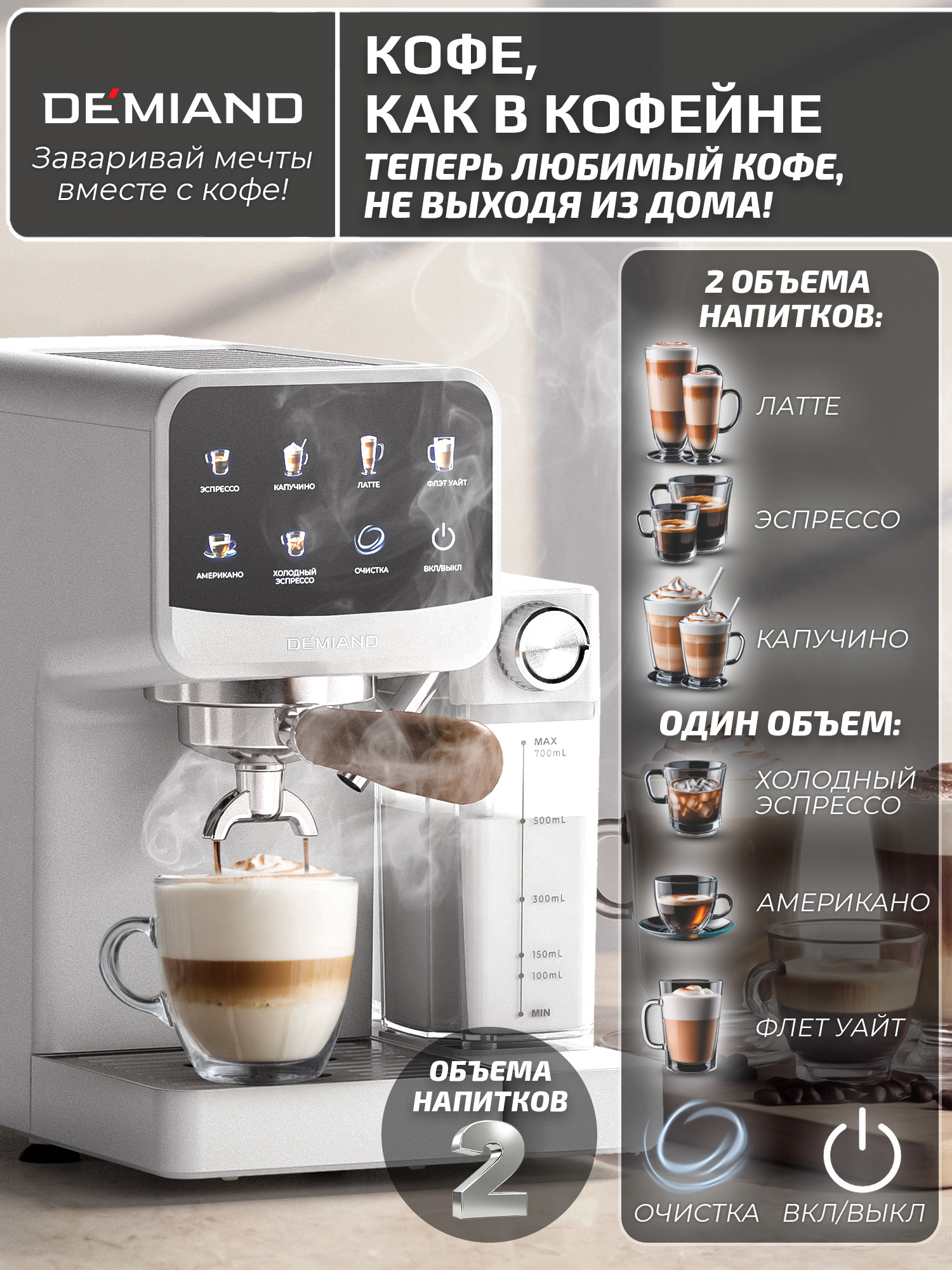 Кофеварка рожковая RIVO DEMIAND с автоматическим капучинатором - фото 2