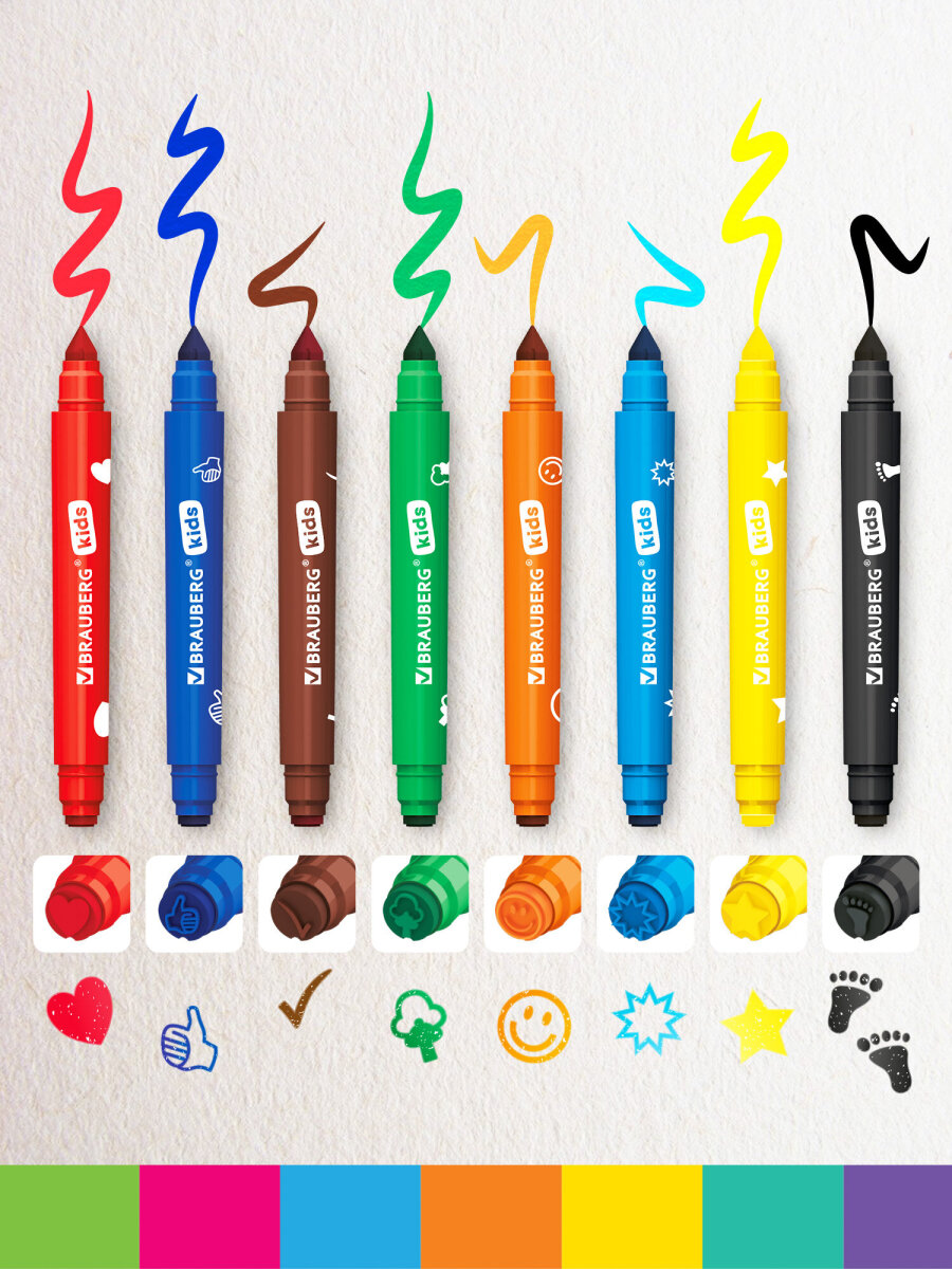 Фломастеры Brauberg двусторонние 8 цв. - фото 3
