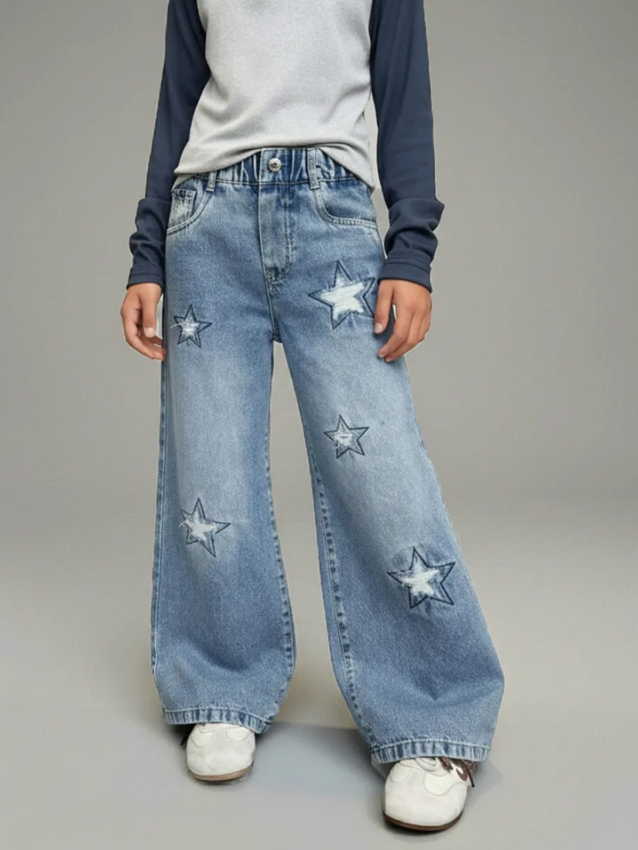 Джинсы iUkoworld Джинсы подростковые широкие палаццо на резинке - фото 1