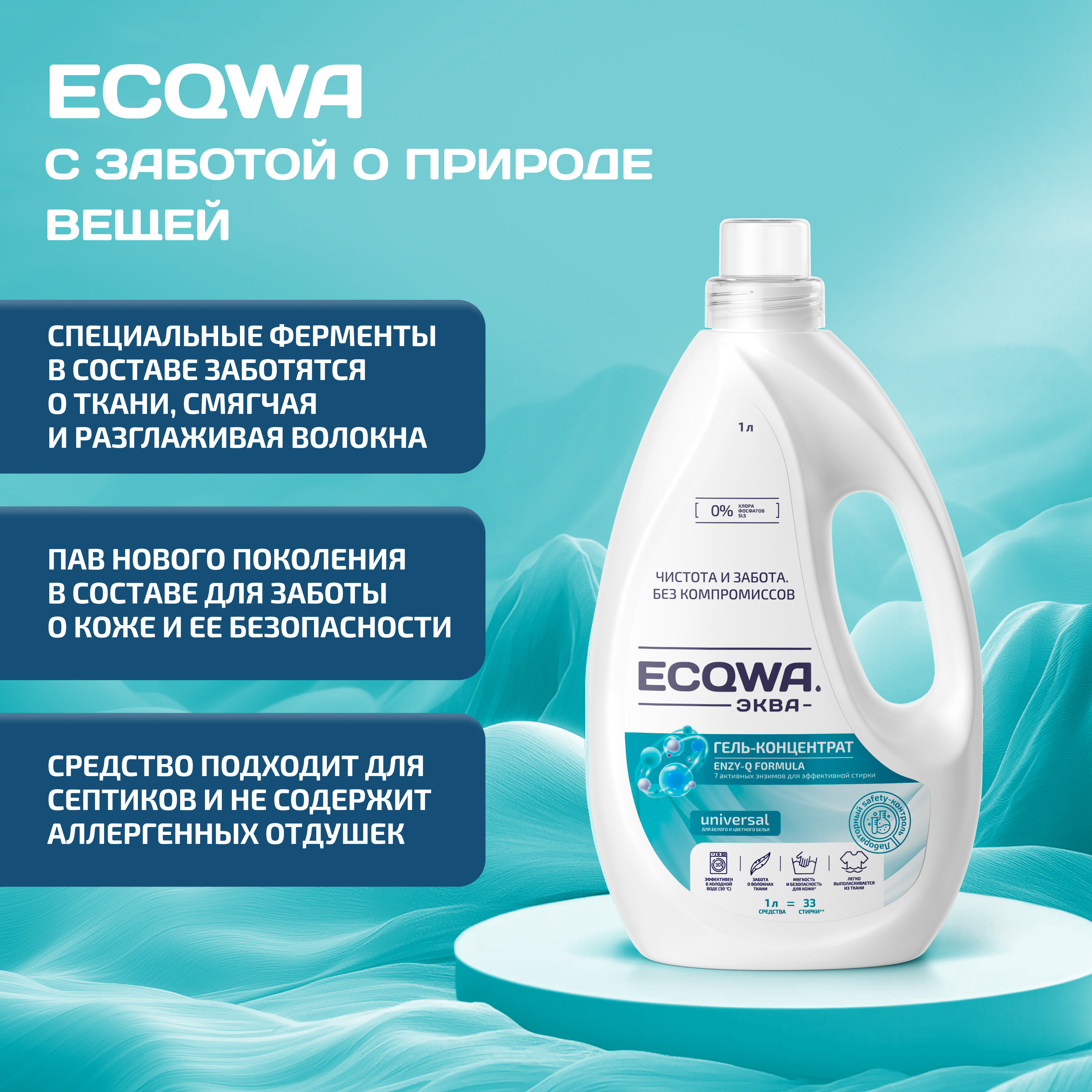 ЭКВА Гель-концентрат ECQWA для стирки 1л - фото 7