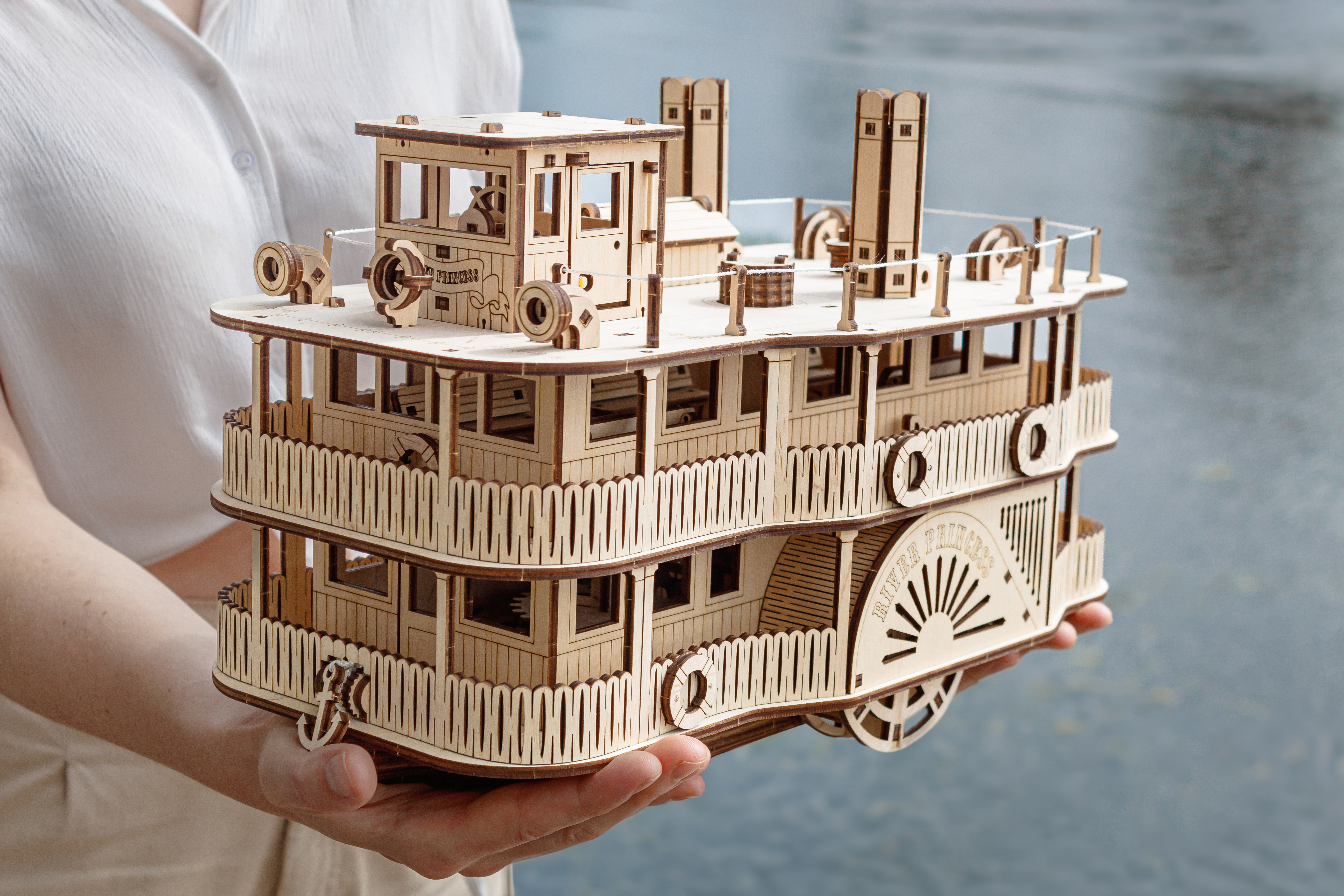 Конструктор Eco Wood Art Колесный пароход деревянный - фото 8