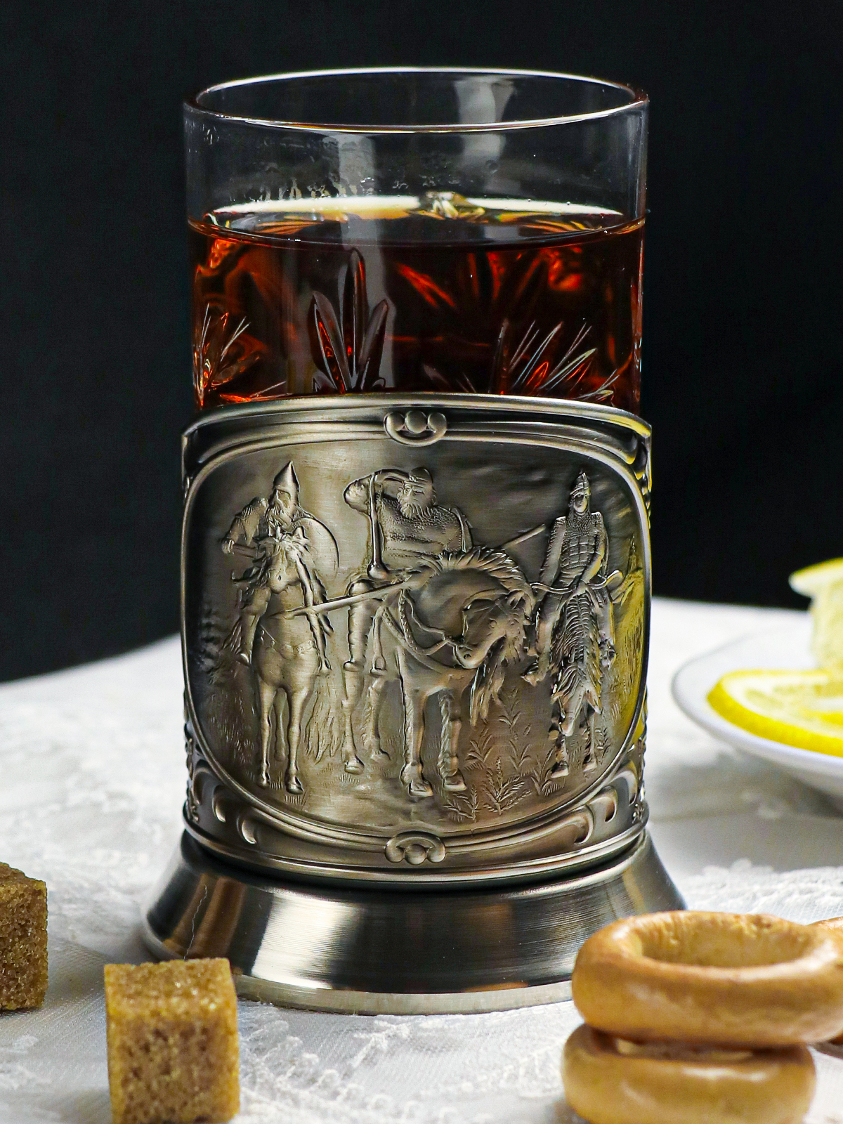 Подстаканник со стаканом Кольчугинский мельхиор Три Богатыря никелированный с чернением - фото 11