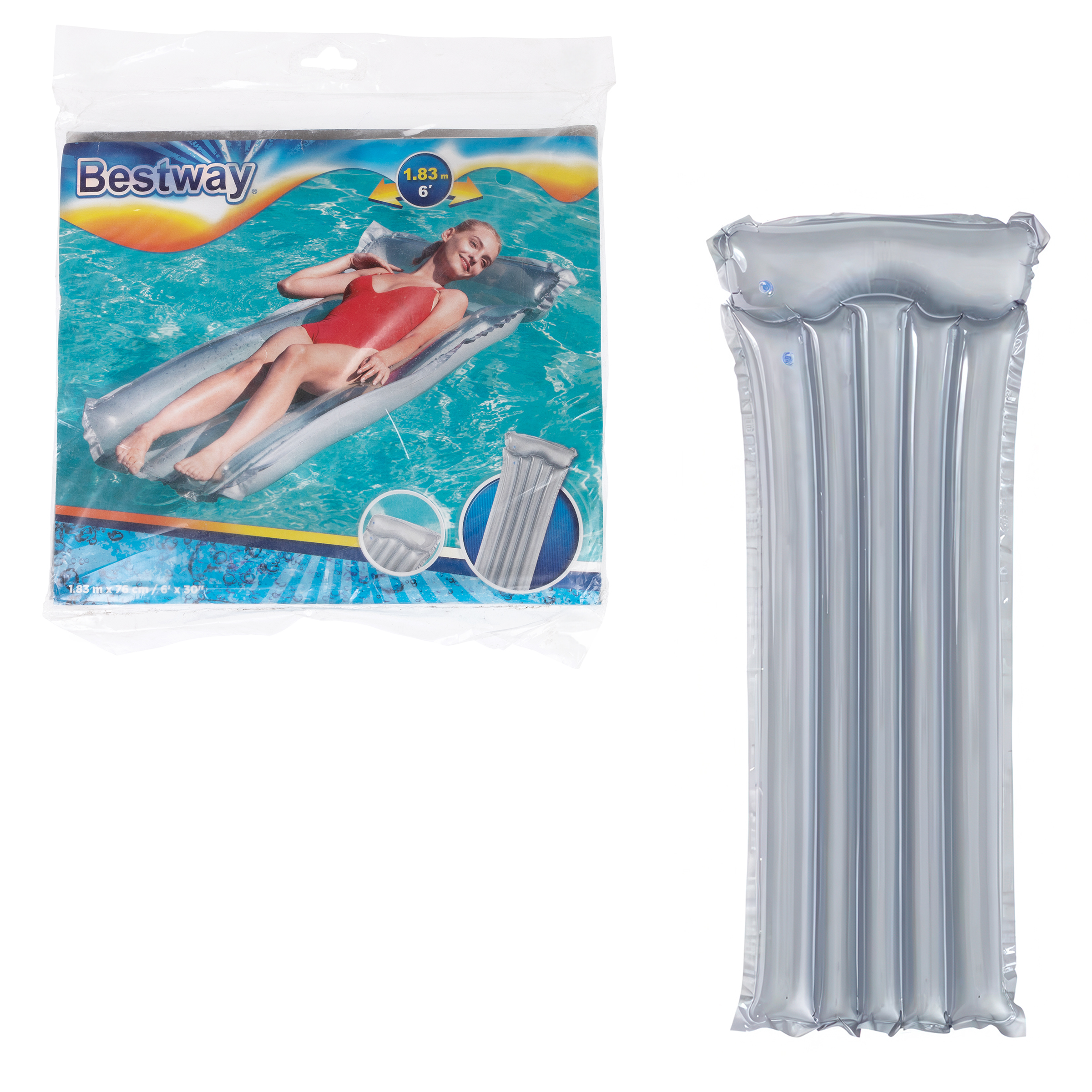 Надувной матрас для плавания Bestway 183 х 76 водяной матрац для бассейна моря речки пляжа серый - фото 1