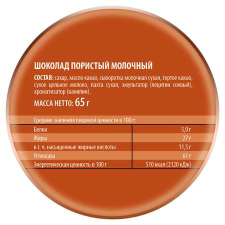 Шоколад Победа вкуса молочный пористый 65г /16шт