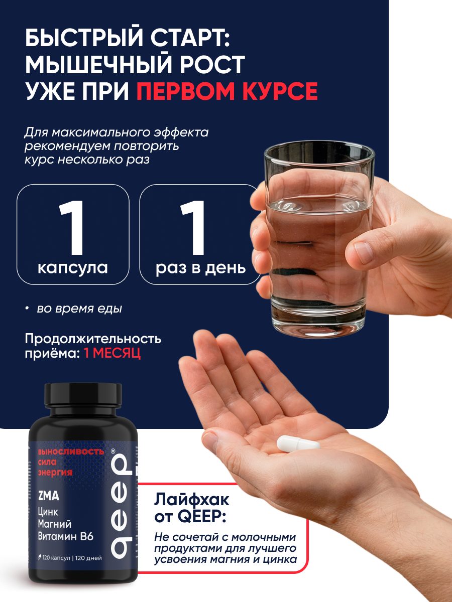 ZMA тестостерон для мужчин qeep 120 капсул - фото 6