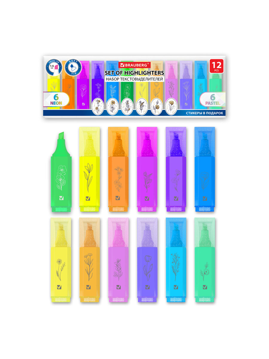 Текстовыделители Brauberg 12 цв. - фото 4