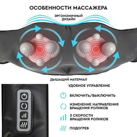 Массажер для шеи Planta MSH-500B Shiatsu Master 8 роликов 3 уровня интенсивности подогрев