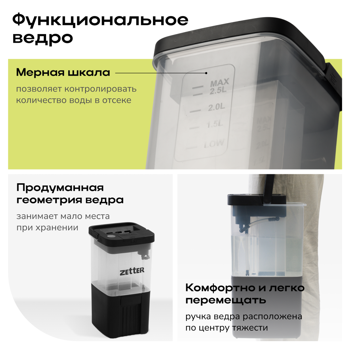 Швабра с отжимом и ведром Zetter AquaSplit Auto - фото 7