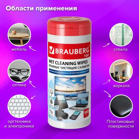 Влажные салфетки Brauberg 100 шт.