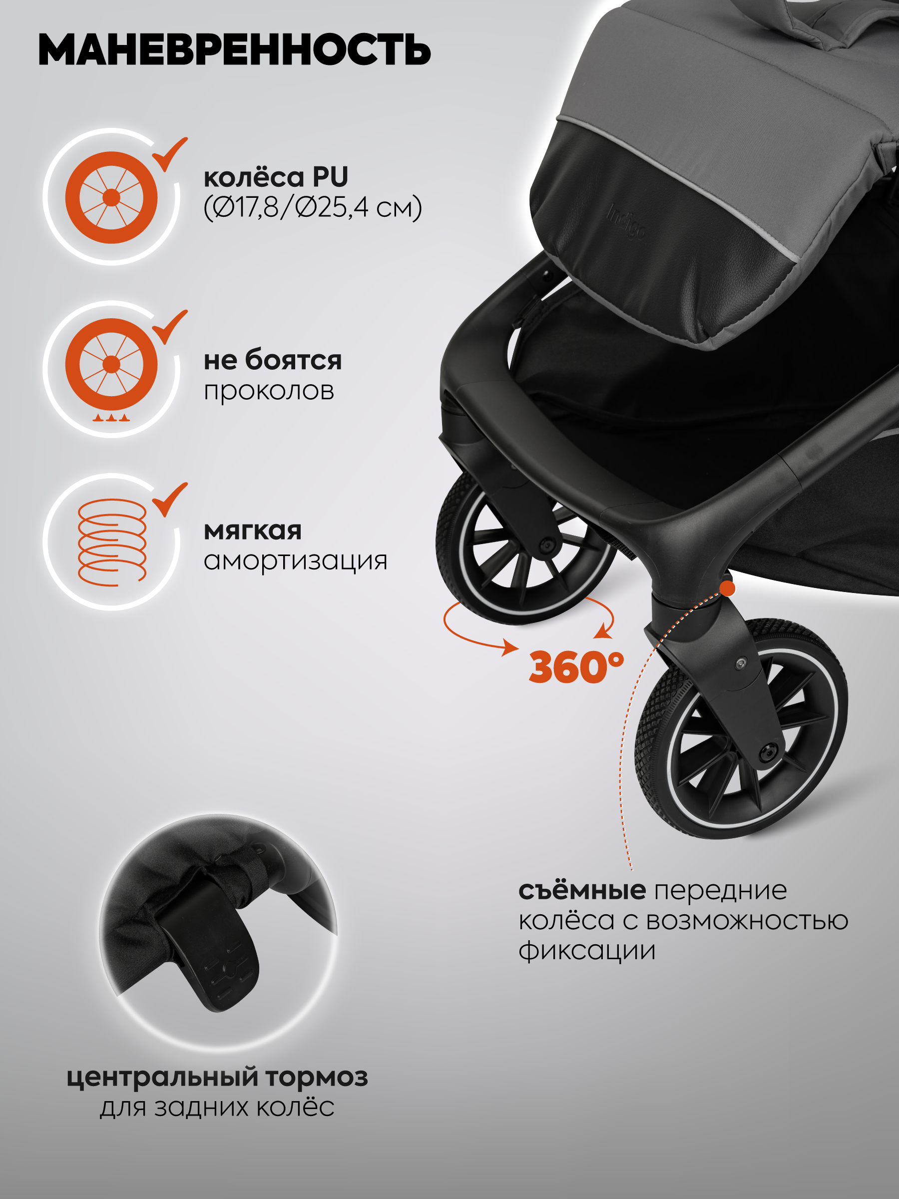 Коляска прогулочная Indigo Wind с автосложением, серый серый - фото 8